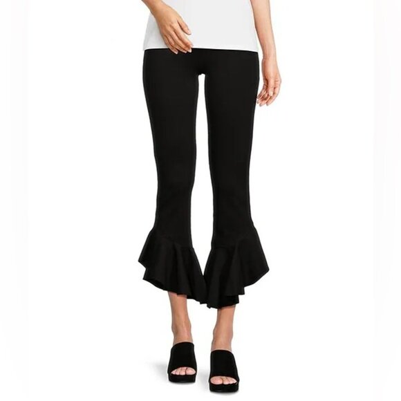 Investments Slim Factor pull on Black Ruffle Hem Cropped Leggings Women’s Size L - Picture 1 of 10